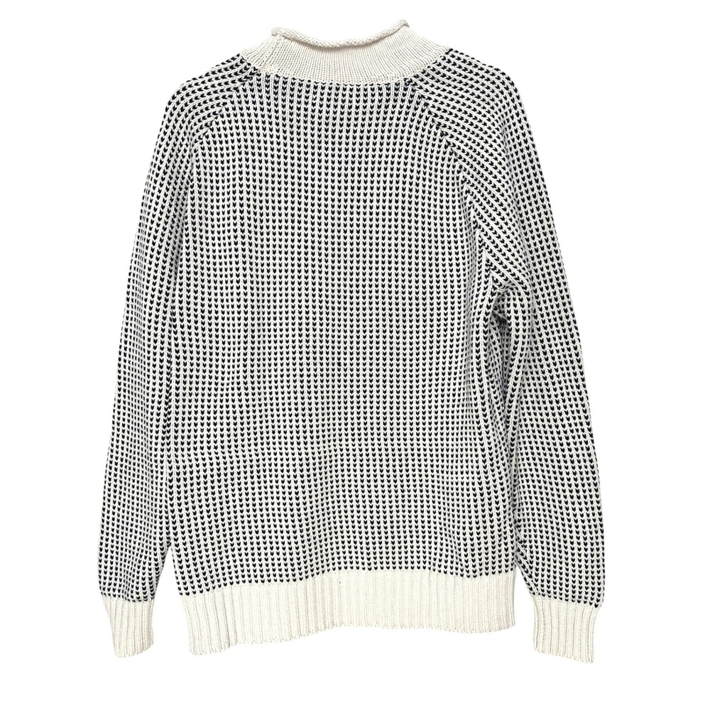 LL Bean Signature Organic Cotton Rollneck Sweater Mens Cream Navy Birdseye Knit - Picture 5 of 12